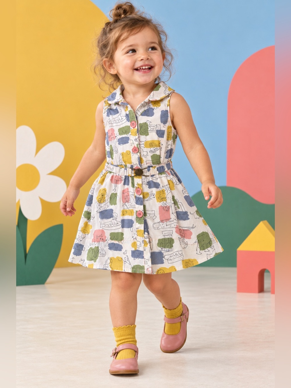 MINI BODEN Belted Vintage Dog Print Dress
